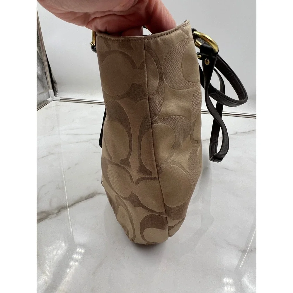 Coach Campbell Signature Belle Carryall Tote Tan Brown Leather Trim Tote